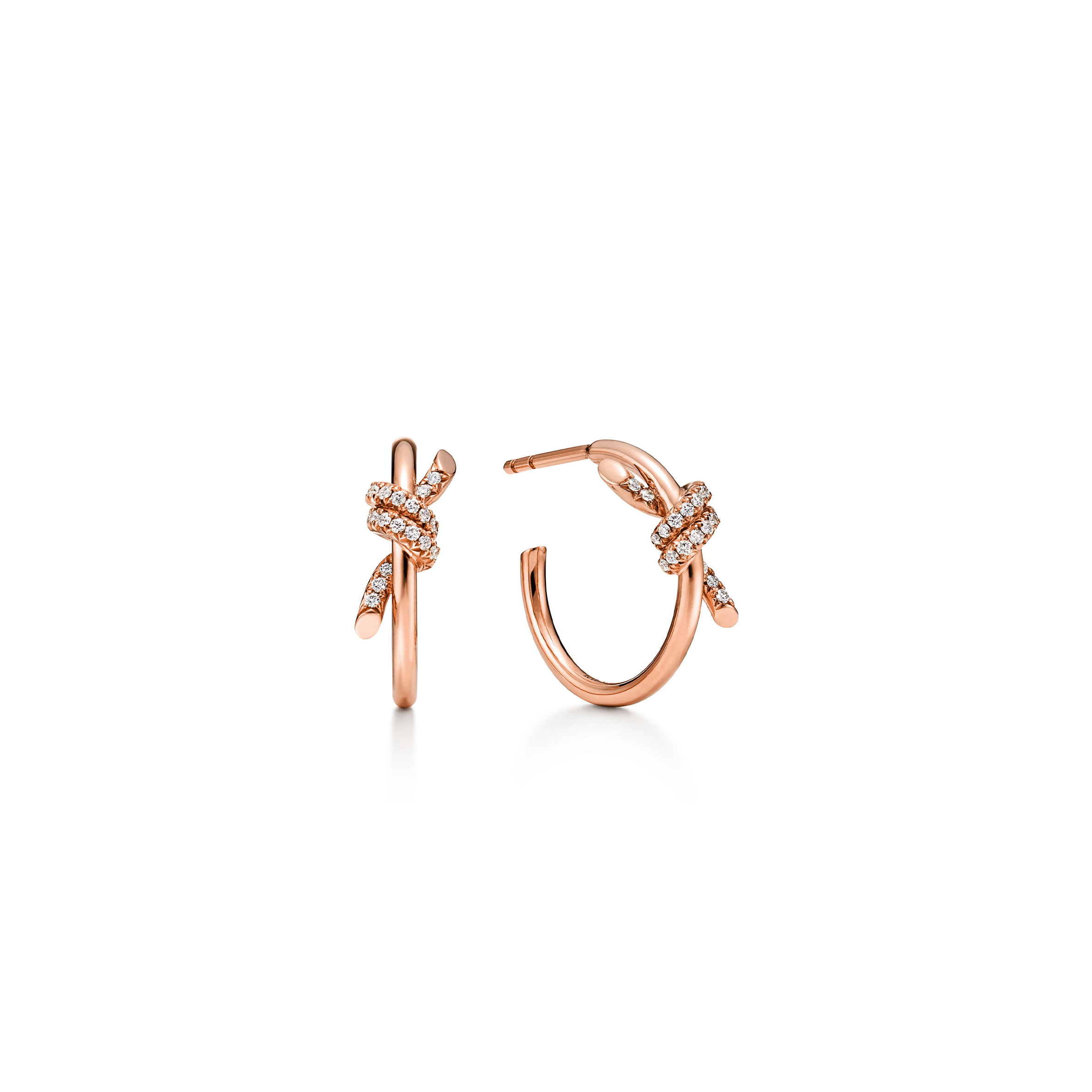 TIFFANY KNOT HOOP EARRINGS IN ROSE GOLD WITH DIAMONDS 75123604
